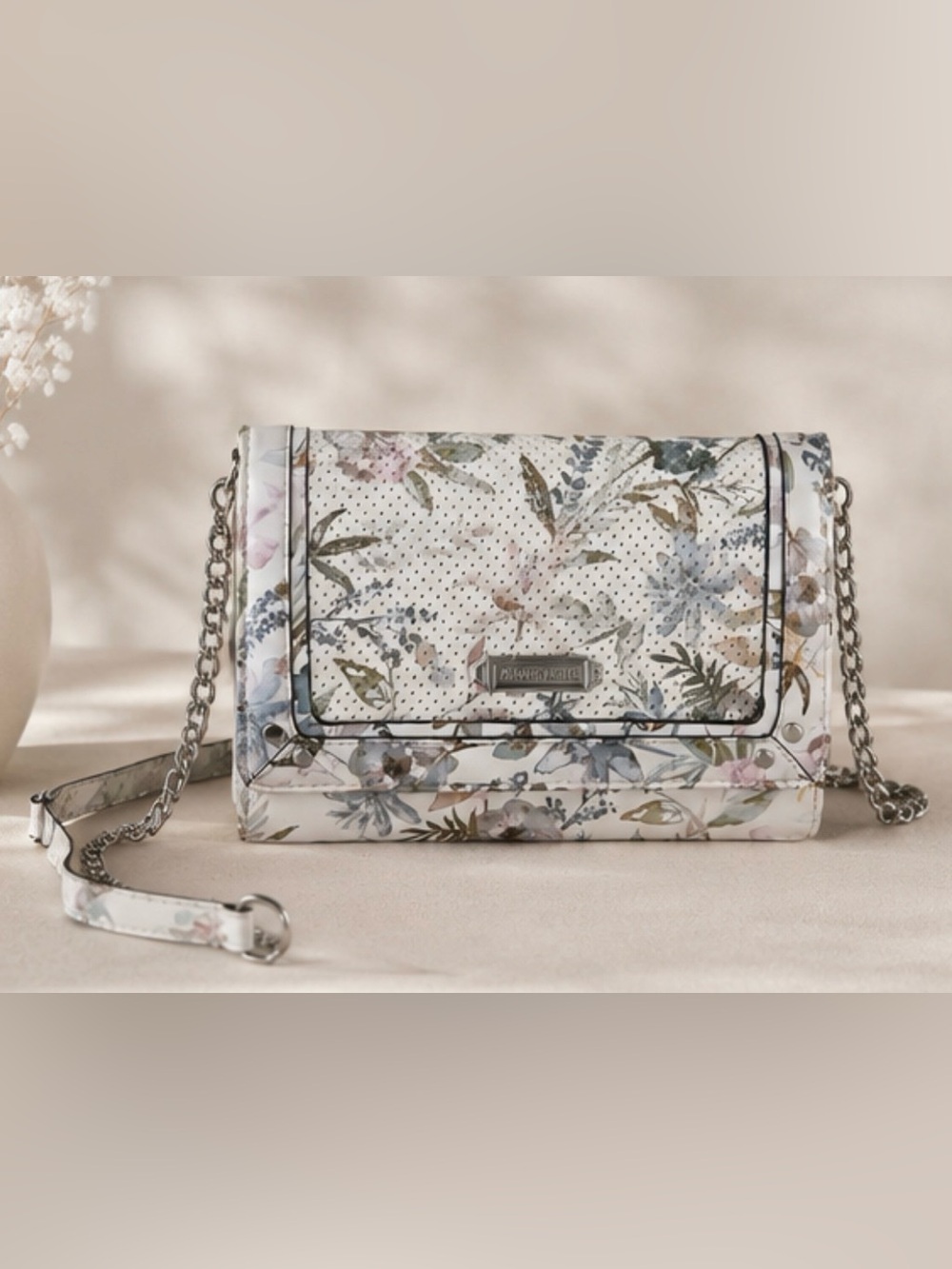 Floral Perforated Crossbody Wallet - White Multi